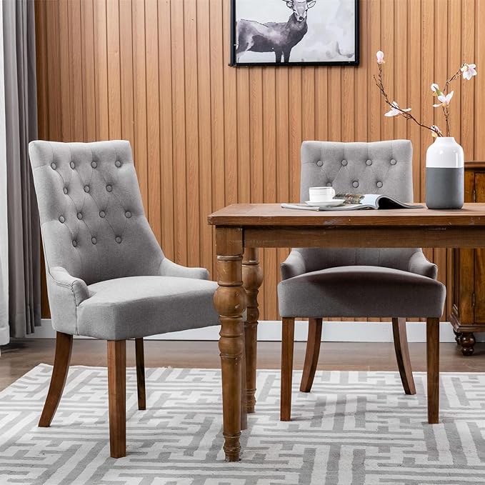 COLAMY Wingback Upholstered Dining Chairs Set of 4, Fabric Side Dining Room Chairs with Tufted Button, Living Room Chairs for Home Kitchen- Light Grey - LeafyLoom