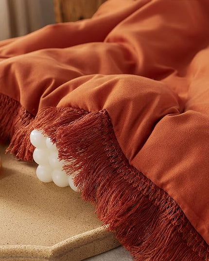 Andency King Size Comforter Set Burnt Orange, 3 Pieces Boho Terracotta Soft Lightweight Bedding Comforter Sets, Rust Tassel All Season Bed Set (104x90In Comforter & 2 Pillowcases) - LeafyLoom