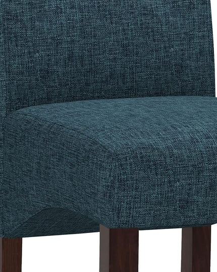 SIMPLIHOME Cosmopolitan Transitional Set with 8 Upholstered Chairs Linen Look Fabric and 54 inch Wide Table for The Dining Room and Kitchen, 9 Pc, Denim Blue - LeafyLoom