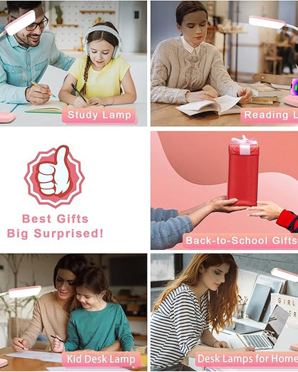 Sailstar Cute Desk Lamp, Pink Small Desk Lamp with Pen Holder, Wireless Charger LED Desk Lamps for Home Office, Kids Desk Lamp 800LM Gooseneck 3 Modes Dimmable Touch, Study Lamp for College Dorm Room - LeafyLoom