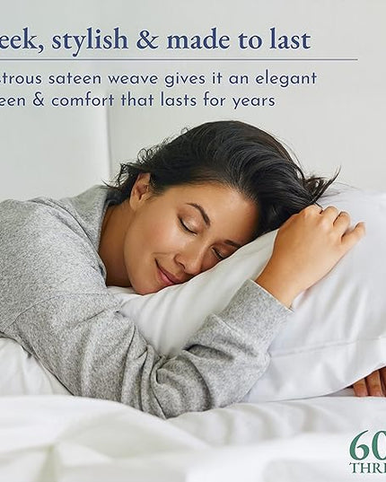 California Design Den Luxury Queen Size Sheet Set - 100% Cotton, 600 Thread Count Deep Pocket Queen Sheets, Hotel-Quality Bedding with Sateen Weave - White Embroidered Navy - LeafyLoom