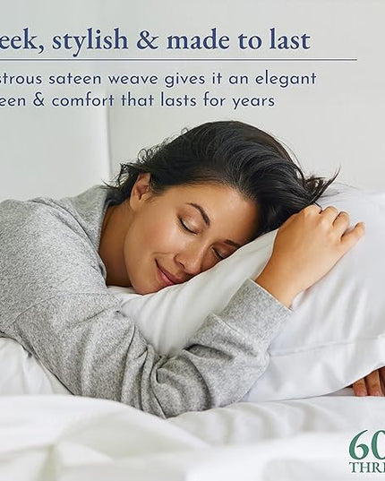 California Design Den Luxury Queen Size Sheet Set - 100% Cotton, 600 Thread Count Deep Pocket Queen Sheets, Hotel-Quality Bedding with Sateen Weave - White Embroidered Grey - LeafyLoom