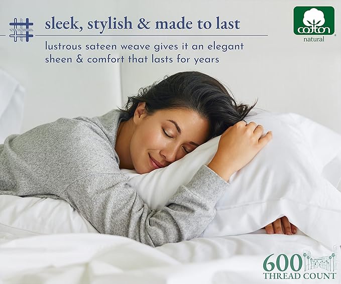 California Design Den Luxury Queen Size Sheet Set - 100% Cotton, 600 Thread Count Deep Pocket Queen Sheets, Hotel-Quality Bedding with Sateen Weave - White Embroidered Grey - LeafyLoom