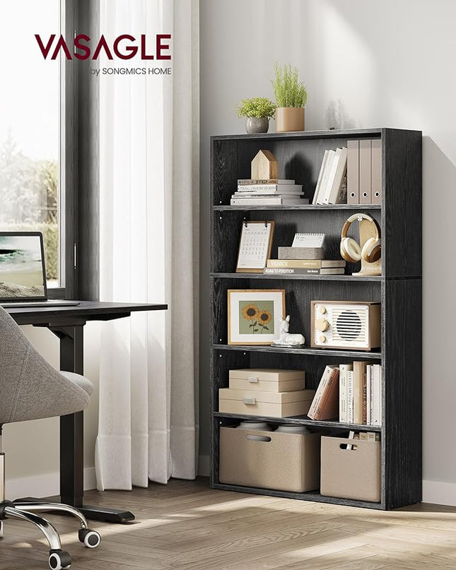 VASAGLE Bookshelf, 31.5 Inches Wide, 5-Tier Open Bookcase with Adjustable Storage Shelves, Floor Standing Unit, Ebony Black ULBC175T56 - LeafyLoom