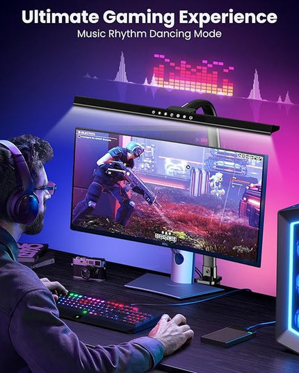 LED Desk Lamp with RGB Backlight, 24W Ultra Bright Table Lamps for Home Office, 60" Timer, 25 Lighting Modes,Eye Care Clamp Light for Gaming Reading Working - LeafyLoom