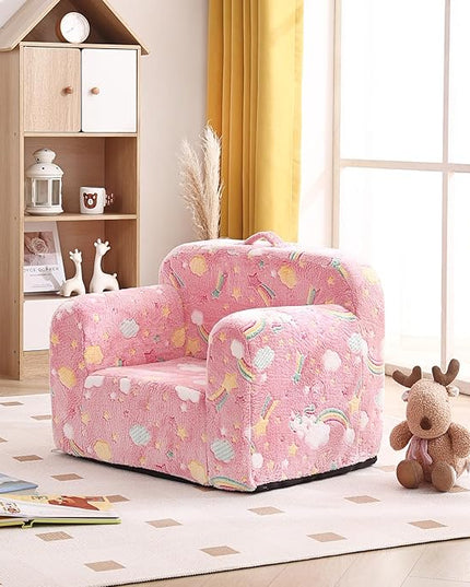 Tiita Kids Sofa, Children Couch with Carrying Handle & Side Pockets, Kids Foam Chair, Toddler Armrest Chair, Lightweight Children Sofa Chair, Kids Read Sofa for Girl or Boy(Pink Rainbow) - LeafyLoom