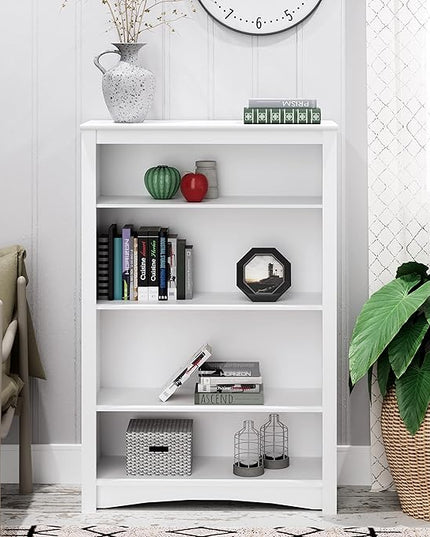 Prepac Home Office 4-Shelf Standard Bookcase, 31.5 in. W x 48 in. H x 13 in. D, White - LeafyLoom