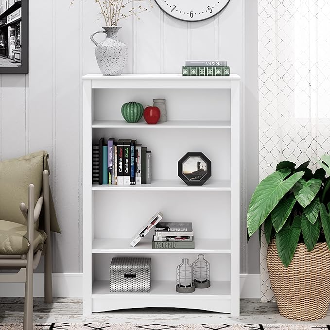 Prepac Home Office 4-Shelf Standard Bookcase, 31.5 in. W x 48 in. H x 13 in. D, White - LeafyLoom