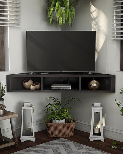 24/7 Shop at Home French 47 inch Modern Floating TV Stand with Storage, Floating Corner Shelf for Wall, Wood Entertainment Center with Shelves for Living Room, Bedroom, Family, Cappuccino Brown - LeafyLoom