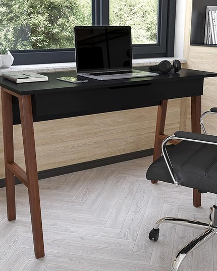 Flash Furniture Darla Computer Desk - Black Home Office Desk with Storage Drawer - 42" Long Writing Desk for Bedroom - LeafyLoom