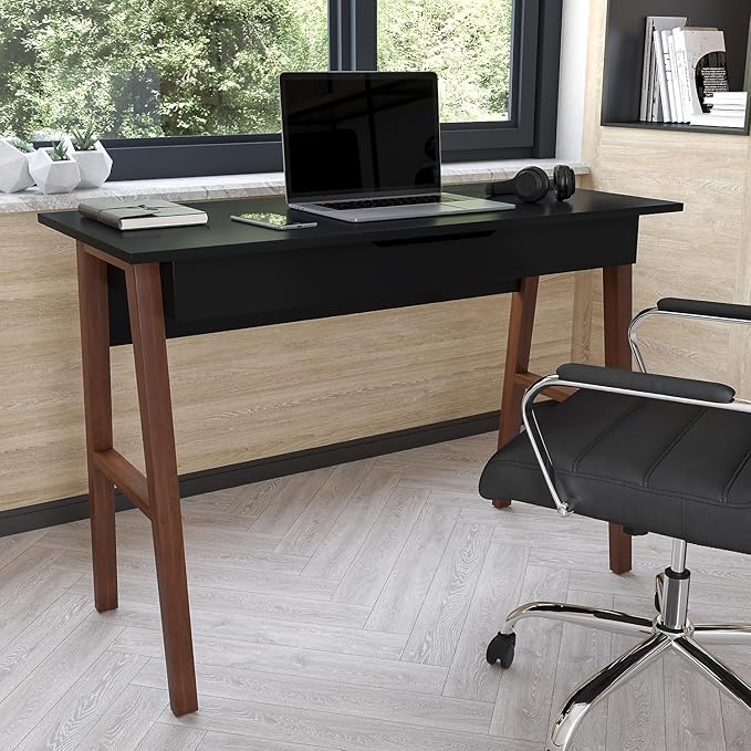 Flash Furniture Darla Computer Desk - Black Home Office Desk with Storage Drawer - 42" Long Writing Desk for Bedroom - LeafyLoom
