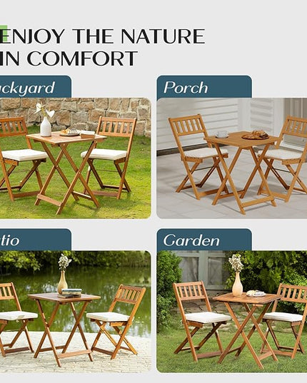 Square Table Heavy Duty 400lbs Capacity Patio Bistro Set 3 Piece Outdoor, Folding Chairs w/Cushion - LeafyLoom