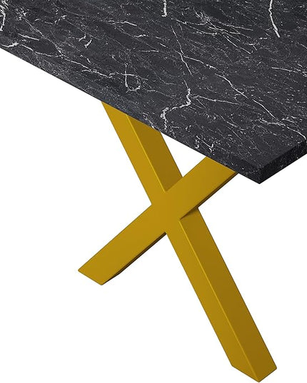 NicBex 70.87Inch Rectangular Dining Table,Modern Kitchen Table with Printed Black Marble Tabletop and Gold X-Shape Leg for 6 to 8,Large Dining Room Table for Kitchen,Meeting Living Room,Black - LeafyLoom