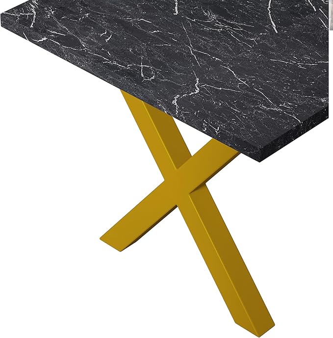 NicBex 70.87Inch Rectangular Dining Table,Modern Kitchen Table with Printed Black Marble Tabletop and Gold X-Shape Leg for 6 to 8,Large Dining Room Table for Kitchen,Meeting Living Room,Black - LeafyLoom
