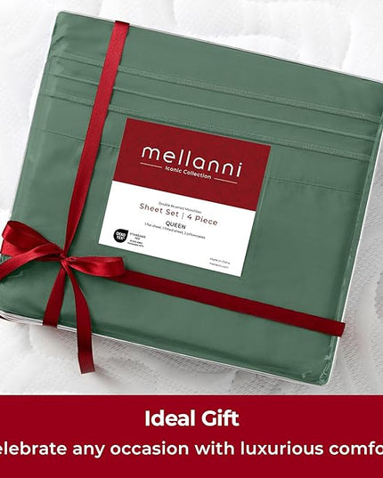 Mellanni Extra Deep Twin Sheets - 3 PC Iconic Collection Bedding Sheets & Pillowcases - Hotel Luxury, Ultra Soft, Cooling Bed Sheets - Extra Deep Pocket up to 21 inch (Twin, Emerald Green) - LeafyLoom