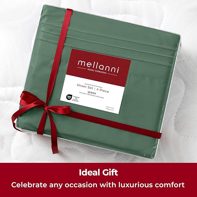 Mellanni Extra Deep Twin Sheets - 3 PC Iconic Collection Bedding Sheets & Pillowcases - Hotel Luxury, Ultra Soft, Cooling Bed Sheets - Extra Deep Pocket up to 21 inch (Twin, Emerald Green) - LeafyLoom