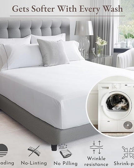 California Design Den Soft 100% Cotton Sheets Twin-XL Bed Sheet Set with Deep Pockets, 3 Pc Extra Long Twin Cooling Sheets with Sateen Weave (White) - LeafyLoom