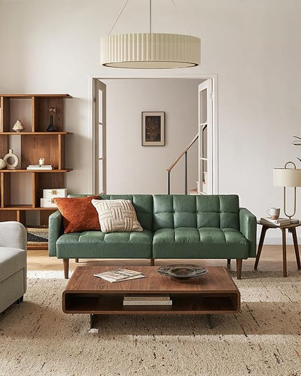 mopio Aaron Couch, Small Sofa, Futon, Sofa Bed, Sleeper Sofa, Loveseat, Mid Century Modern Futon Couch, Sofa Cama, Couches for Living Room, Bedroom (Sage Green, Faux Leather) - LeafyLoom