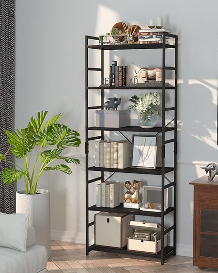 NUMENN 6 Tier Bookshelf, Tall Bookcase Shelf Storage Organizer, Modern Book Shelf for Bedroom, Living Room and Home Office, Black - LeafyLoom