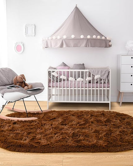 Noahas Ultra Soft Fluffy Bedroom Rugs,2.6' X 5.3' Oval Coffee Fluffy Rugs for Bedroom,Small Throw Rugs, Kids Room Carpet Modern Shaggy Area Rugs Home Decor - LeafyLoom
