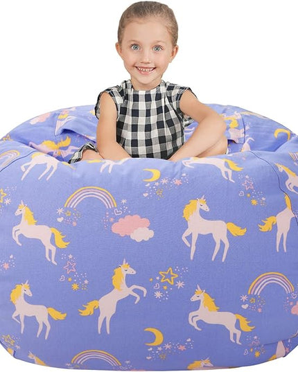 Aubliss Stuffed Animal Bean Bag Storage Chair (Light Blue Unicorn, X-Large (48'')) - LeafyLoom