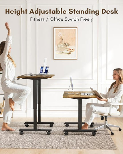 Electric Standing Desk 40 Inch, Ergonomic Height Adjustable Table with T-Shaped Metal Bracket Modern Computer Workstations for Home Office, Rustic Brown, 40 x 24 Inch - LeafyLoom