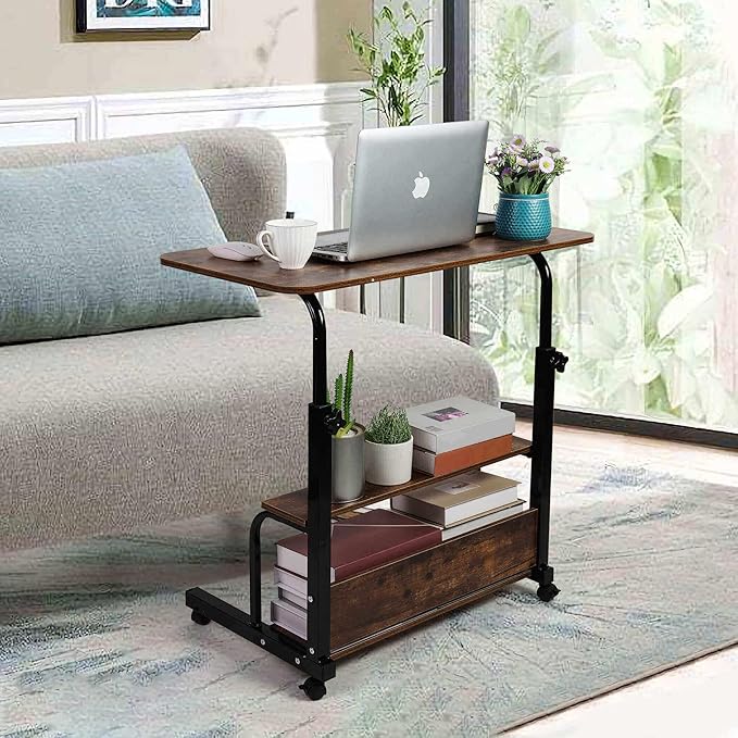 Portable Computer Desk Adjustable Home Office Desk Bedside Universal Movable Table Small Spaces Furniture Storage Convenient Desk Home Office Living Room Sofa Desk Size 15.7 * 31.5 Inch,Brownish - LeafyLoom