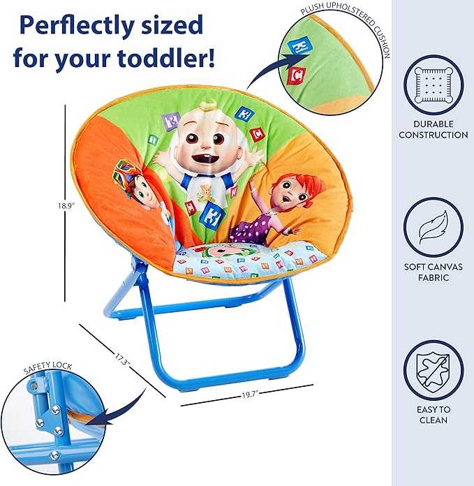 Idea Nuova Cocomelon Saucer Chair, Relaxing, Foldable, Polyester - LeafyLoom