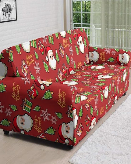 FKELYI Christmas Decor Red Sofa Slipcover for Living Room Santa Claus Sofa Couch Cover with Elastic Bottom Non-Slip Furniture Protector XL FKELYI