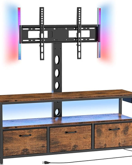 TV Stand with Mount and Power Outlet, Swivel TV Stands Mount with LED Lights for 32/45/55/60/65 inch TVs, Entertainment Center with Storage/Drawers, Media Console TV Stands for Living Room, Bedroom - LeafyLoom