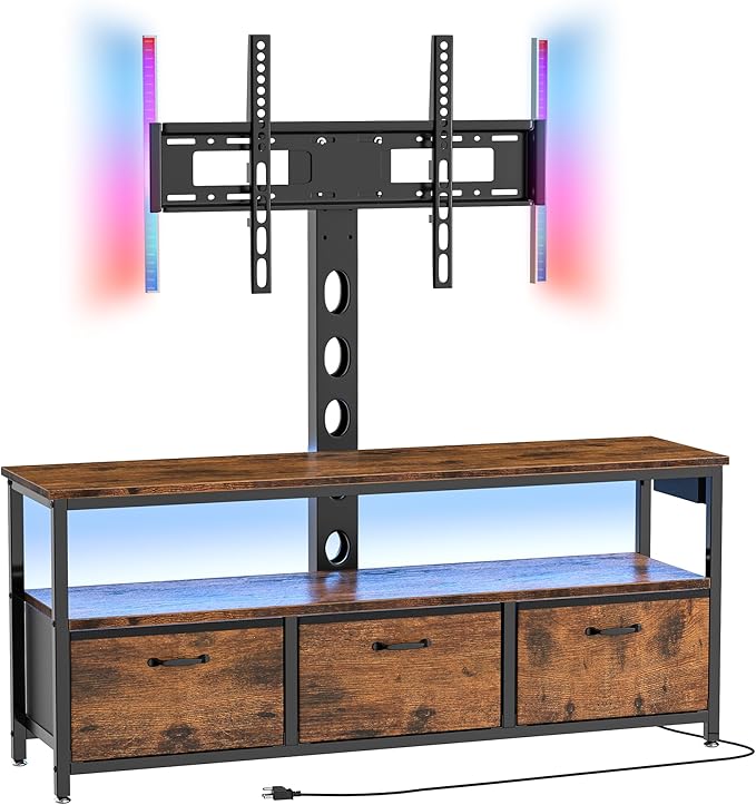 TV Stand with Mount and Power Outlet, Swivel TV Stands Mount with LED Lights for 32/45/55/60/65 inch TVs, Entertainment Center with Storage/Drawers, Media Console TV Stands for Living Room, Bedroom - LeafyLoom