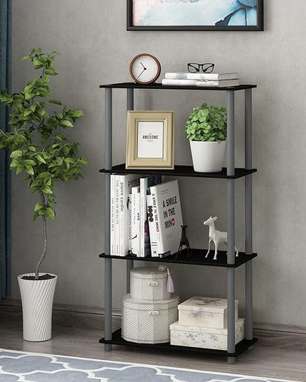 Furinno (99557BK/GY) Turn-N-Tube 4-Tier Multipurpose Shelf Display Rack - Black/Grey - LeafyLoom