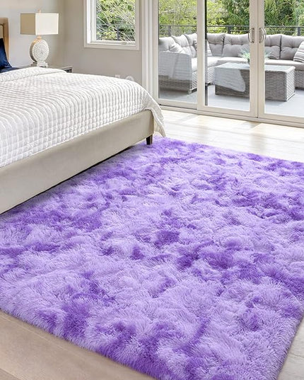 5x8 Large Area Rugs for Living Room, Super Soft Fluffy Modern Bedroom Rug, Tie-Dyed Purple Indoor Shag Fuzzy Carpets for Girls Kids Nursery Room Home Decor - LeafyLoom