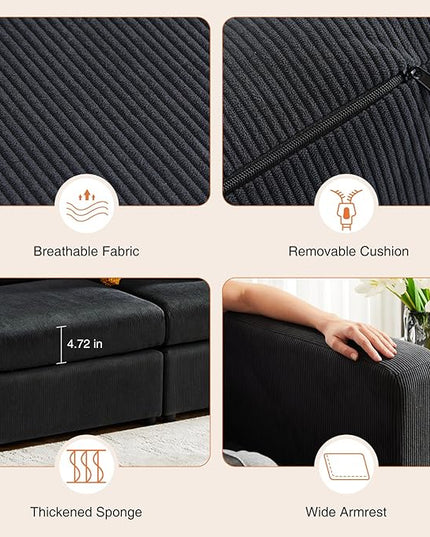 Sweetcrispy Convertible Modular Sectional Sofa, 5 Seat Sectional Couches for Living Room, L-Shaped Modern Fabric Modular Sofa Sleeper with Double Chaise for Home, Apartment, Dorm, Dark Grey - LeafyLoom