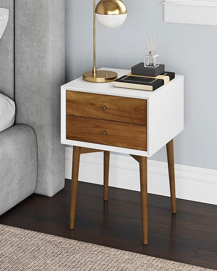 Nathan James Harper Modern Nightstand Side Accent or End Table with Storage Drawer, 1, White/Brown - LeafyLoom