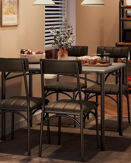 Kitchen Table and Chairs for 4, Dining Table Set for 4 with Upholstered Chairs, 5 Piece Rectangular Kitchen Table Set, Dining Room Table Set for Small Space, Apartment, Rustic Gray - LeafyLoom