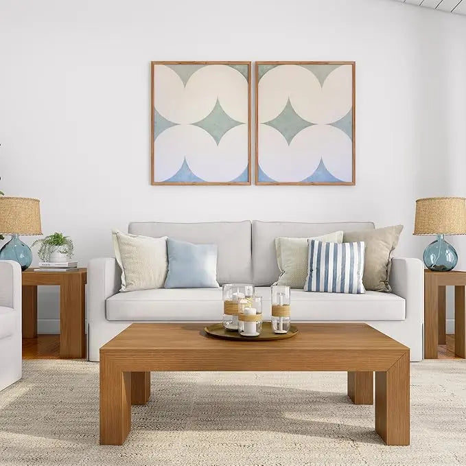 Plank+Beam Modern Rectangular Coffee Table, Solid Wood, 48 Inch, Medium Sized Coffee Table, Center Tables for Small Spaces, Living Space Medium Tea Table, Pecan Wirebrush - LeafyLoom