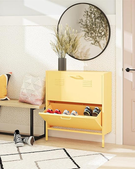 Novogratz Cache 2 Door Shoe Storage, Yellow - LeafyLoom