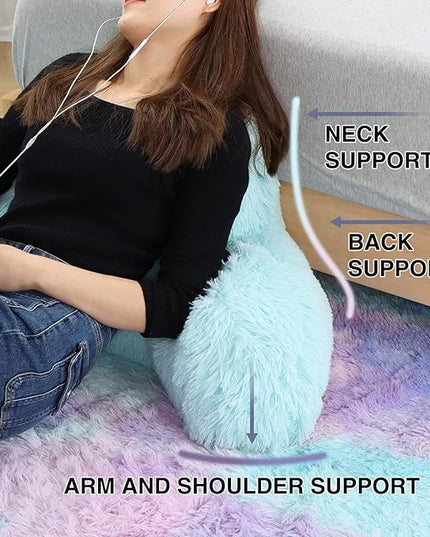 A Nice Night Faux Fur Soft Reading Pillow Bed Wedge Adult Backrest with Arms Back Support for Sitting Up in Bed/Couch for Bedrest, Tie Dyed Khaki - LeafyLoom