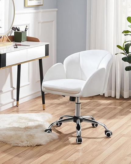 Yaheetech Cute Petal Desk Chair for Home Office, Makeup Vanity Chair Upholstered Modern Chair Adjustable Swivel Task Chair with Armrests for Work, Study, Living Room, Bedroom, Snowy - LeafyLoom