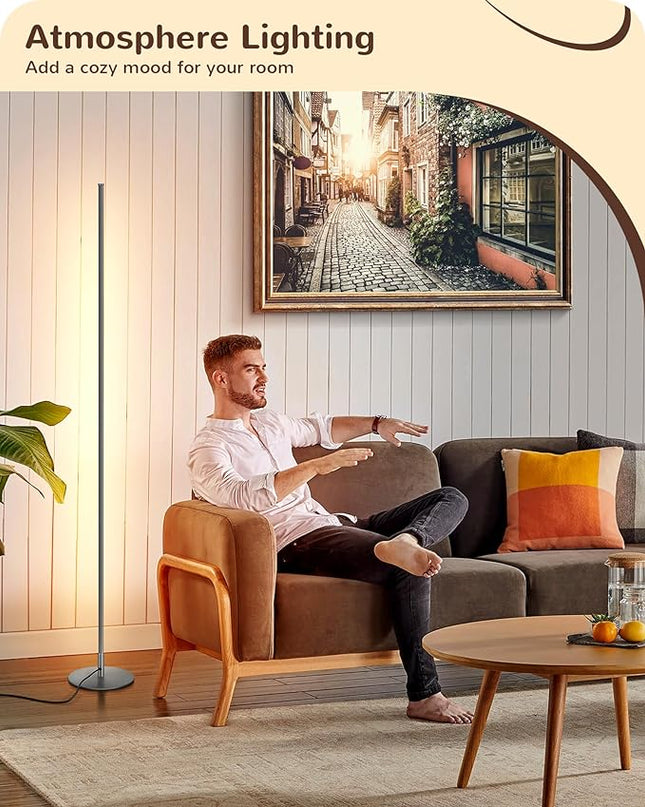 EDISHINE LED Corner Floor Lamp, Set of 2 Minimalist Dimmable Light with Remote, 57.5" Tall Slim Sleek Standing Lamp for Living Room, Bedroom, Office, 7 Color Temperature 2700-6000K (Silver) - LeafyLoom