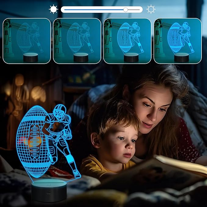 Attivolife Football Player 3D Nightlight, Rugby Illusion LED Lamp with Remote & Touch Control, 16 Colors Changing Dimmable, Great Bedside Decor Birthday GIft for Outsports Lover Children Kids Boys - LeafyLoom