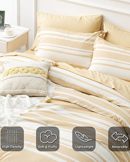 Bedsure Bed in a Bag Twin Size 5-Piece Yellow White Striped Bedding Comforter Sets All Season Bed Set with 1 Pillow Sham, Flat Sheet, Fitted Sheet and 1 Pillowcase - LeafyLoom