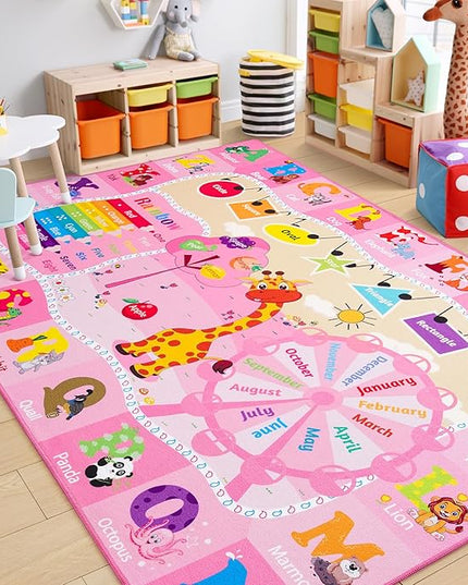 Chicrug Educational Kid Area Rug for Playroom, 4x6 Feet TPR Non Slip Kids Classroom Carpet Rug for Learning ABC Animal, Shape Color Fruit, Washable Play Mat Rug for Children Nursery Toddler Room Decor - LeafyLoom