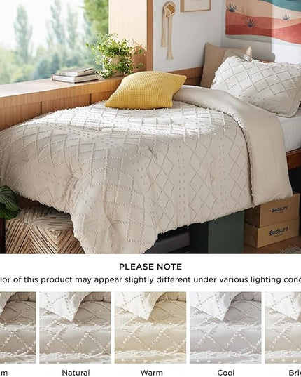 Bedsure Twin/Twin XL Comforter Set - Beige Boho Twin Extra Long Comforter Set for College, Shabby Chic Dorm Bedding Set, 2 Pieces Modern Farmhouse Bed Set, includes 1 Pillow Sham - LeafyLoom
