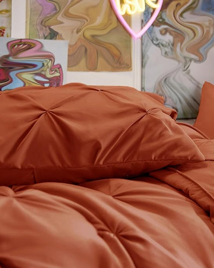 Bedsure Twin Size Comforter Sets - 5 Pieces Pintuck Bed Set Twin Size, Orange Twin Size Bed in a Bag with Comforter, Sheets, Pillowcase & Sham - LeafyLoom
