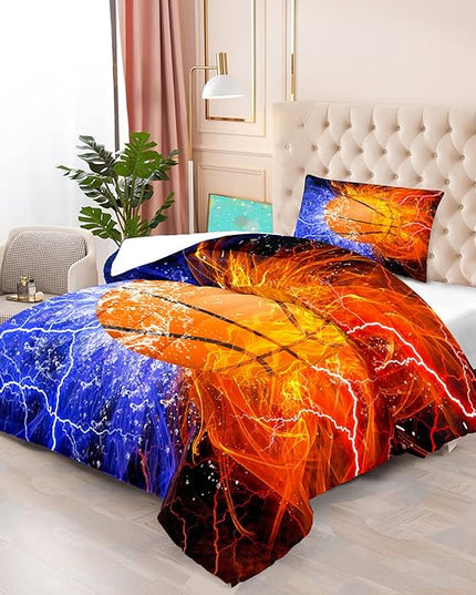 Basketball Comforter Set Twin Size Comforter Set for Boys Basketball Bedding Basketball Comforter Set Sport Microfiber Twin Bedding Set for Kids Boys Teens, 1 Comforter+1 Pillowcase - LeafyLoom