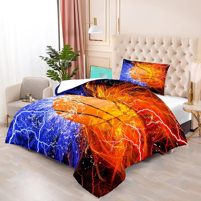 Basketball Comforter Set Twin Size Comforter Set for Boys Basketball Bedding Basketball Comforter Set Sport Microfiber Twin Bedding Set for Kids Boys Teens, 1 Comforter+1 Pillowcase - LeafyLoom