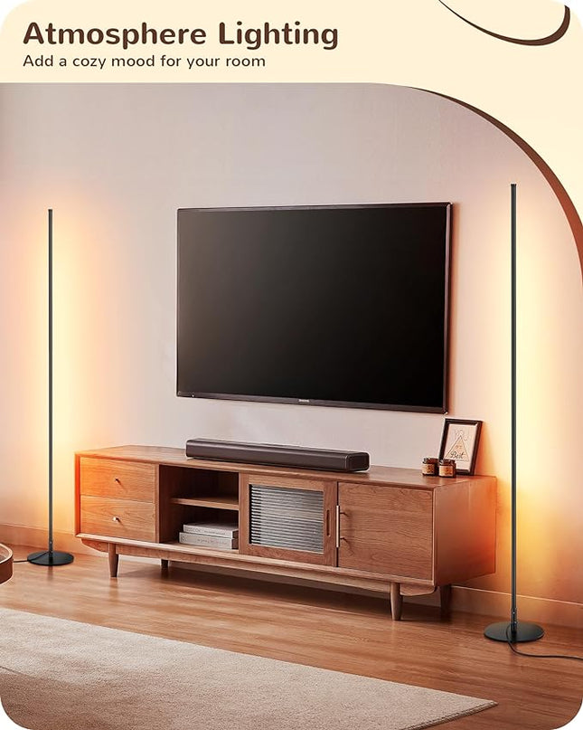 EDISHINE Minimalist LED Corner Floor Lamp with Remote, Set of 2 Modern Dimmable Mood Light, 57.5" Standing Tall Lamp for Living Room, Bedroome, 7 Color Temperature 2700-6000K (Black) - LeafyLoom