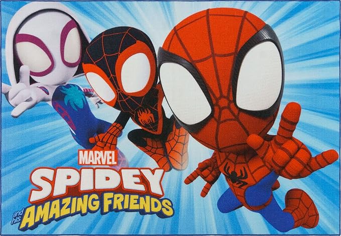 Gertmenian Kids Playroom & Game Room Carpet | Marvel Spidey and Amazing Friends Childrens Rug | Kids Home Decor, Perfect Area Rug for Boys & Girls Playroom, Bedroom | 54x78 Large, Cyan Blue, 19431 - LeafyLoom